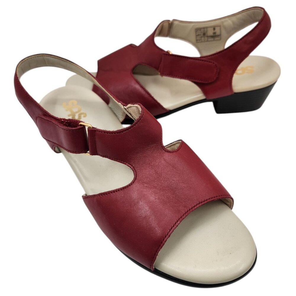 SAS Suntimer Sandal Women's Size 9W Red Leather Heel Strap NEW